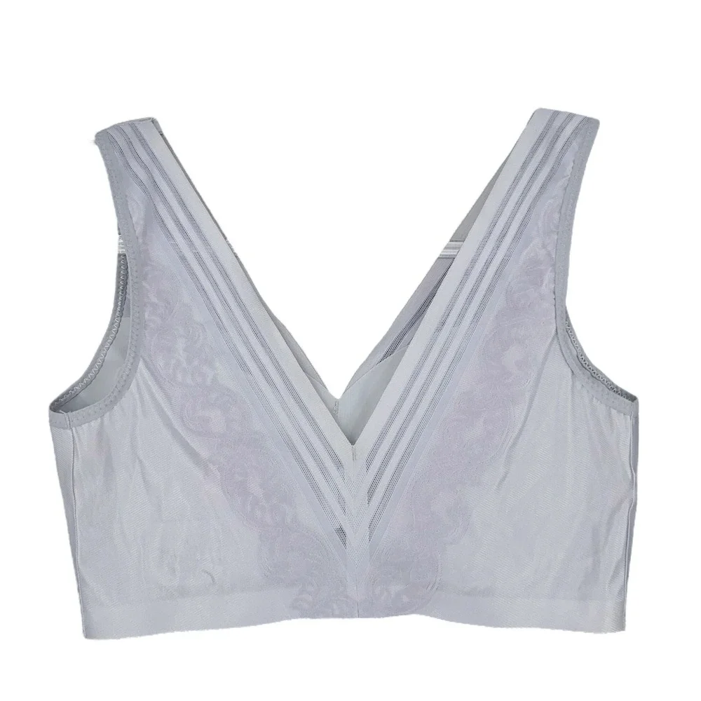Intima Secret Gray Seamless Wireless Comfort Bra Lace‎ Detail Women's Large